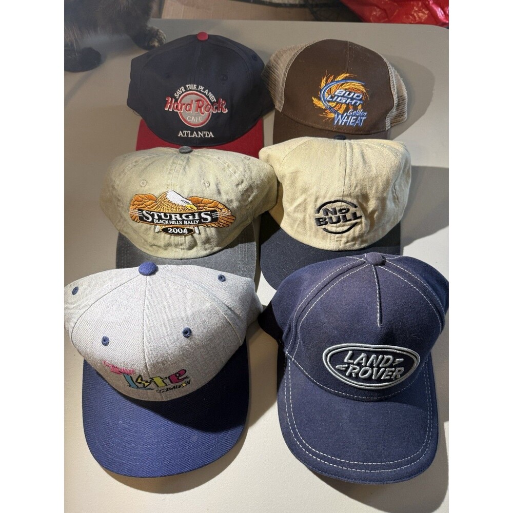Lot Of 6 Hats - Various Styles SnapBack & FlexFit Caps Land Rover, Miller, Bud.